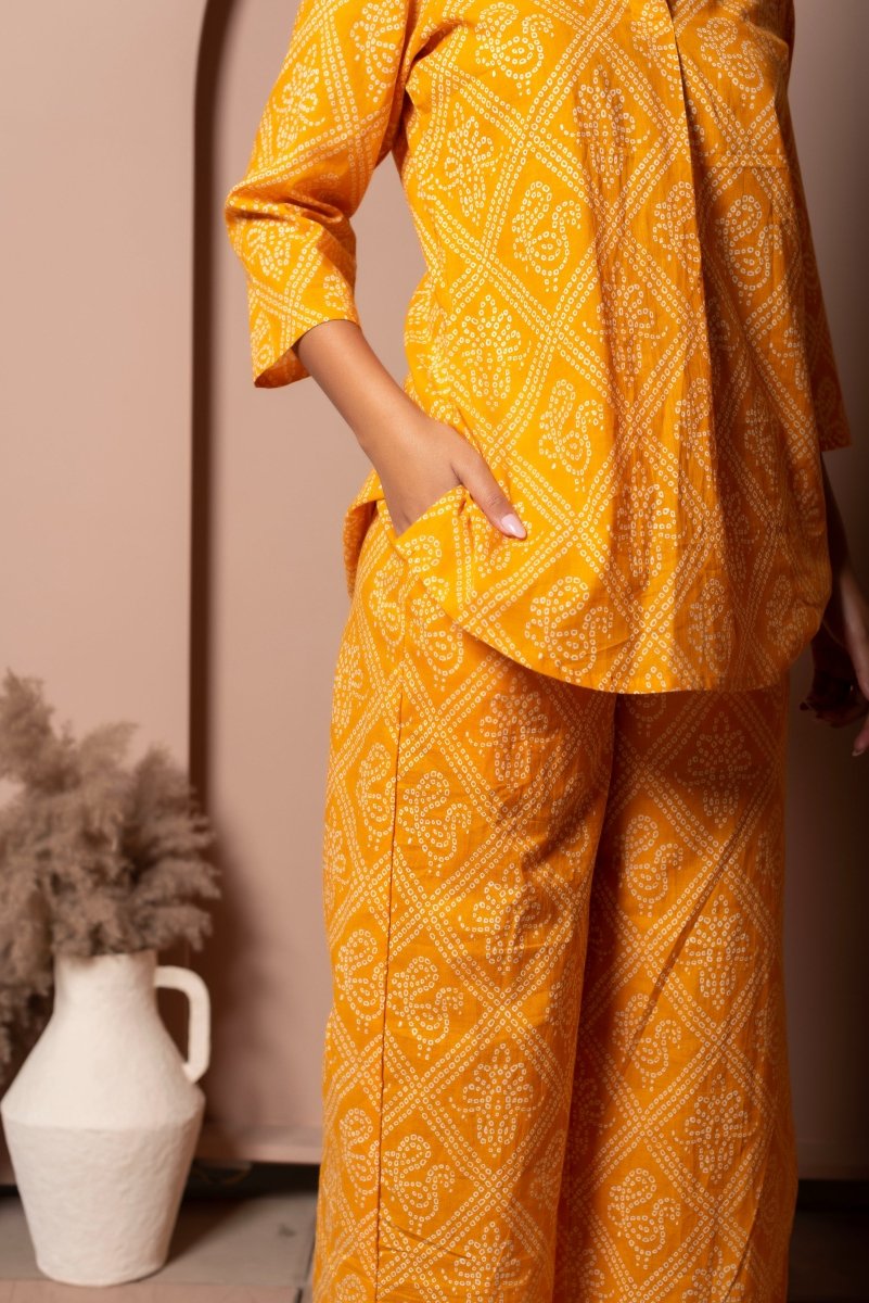 RANG MALHAAR YELLOW BANDHEJ COTTON CO - ORD SET - Pomcha Jaipur
