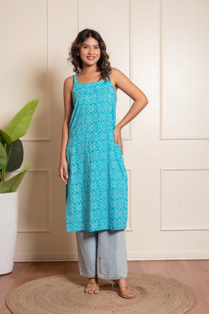 RANG MALHAR BANDHEJ BLUE KURTI - Pomcha Jaipur