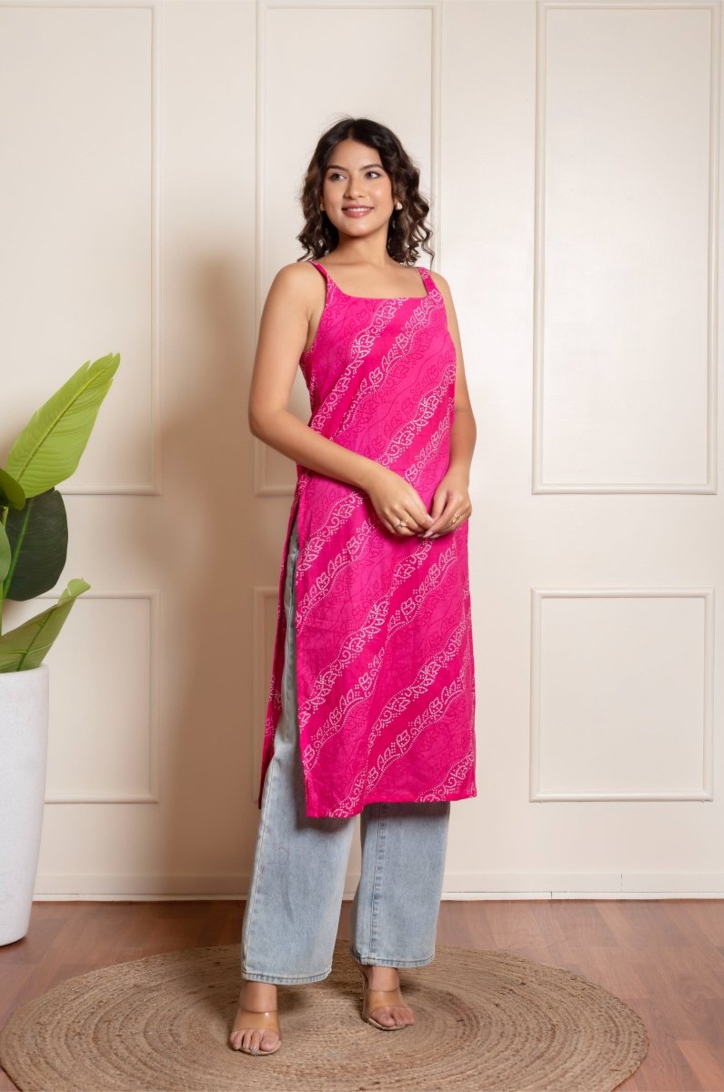 RANG MALHAR BANDHEJ PINK KURTI - Pomcha Jaipur