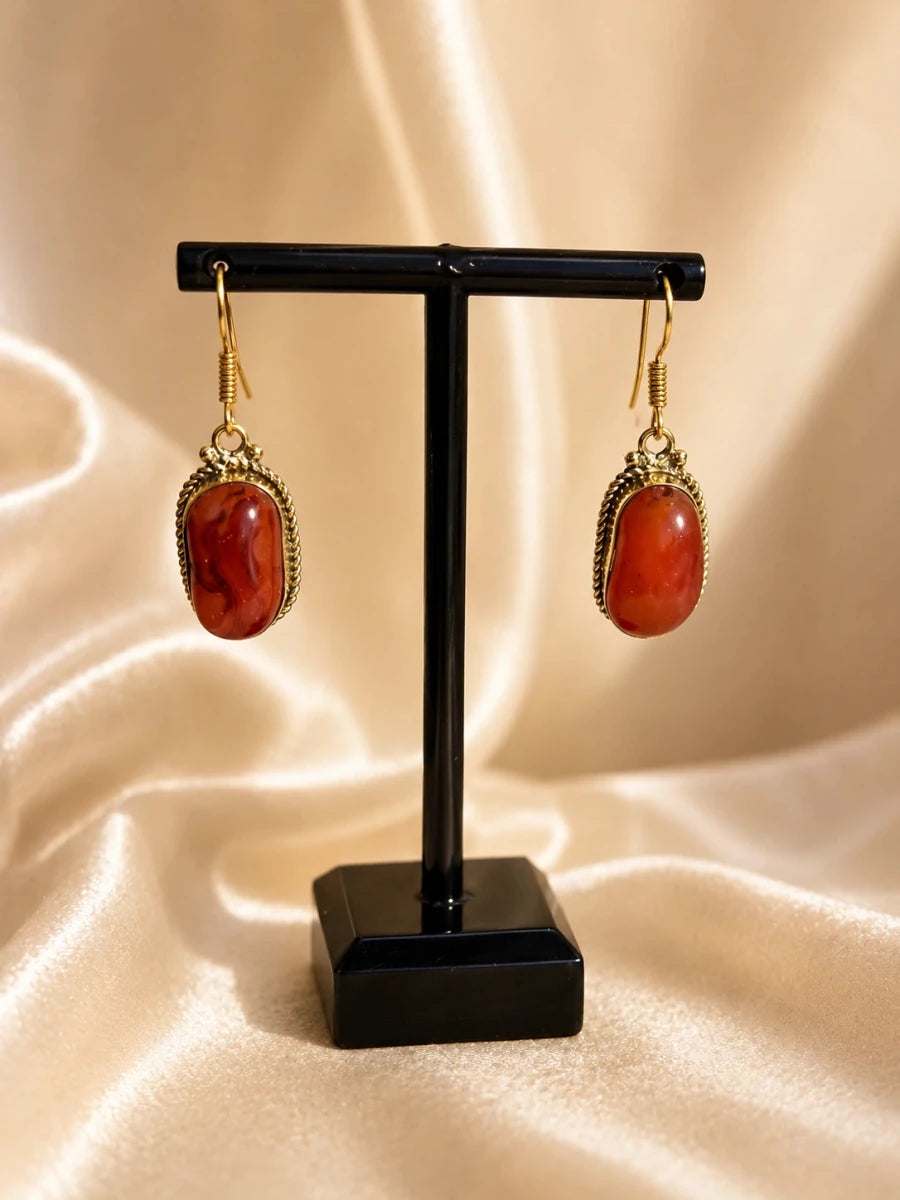 RED STONE DROP EARRINGS - Pomcha Jaipur
