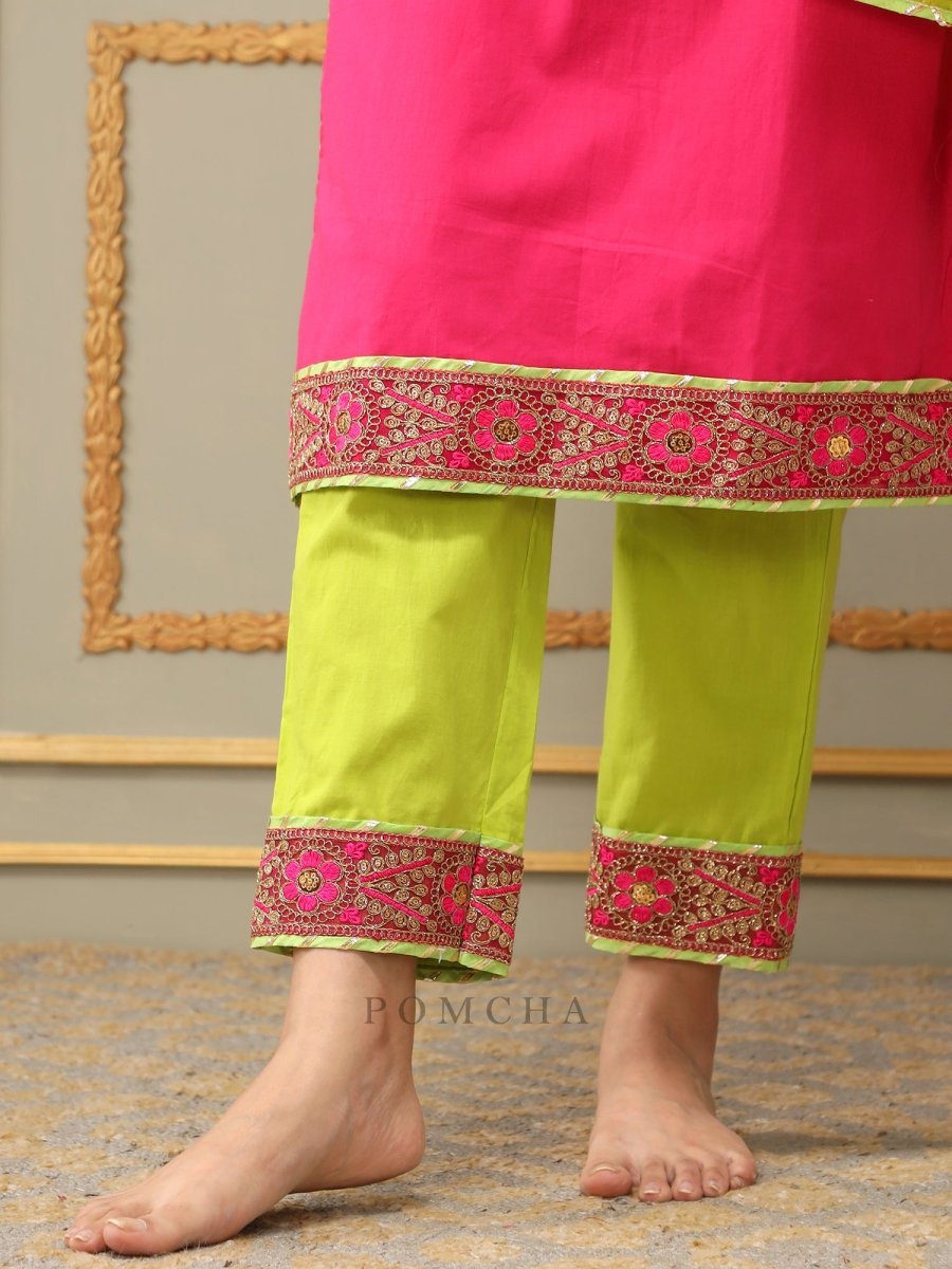 SAADGI GULABI LACE PINK STRAIGHT SUIT SET - Pomcha Jaipur
