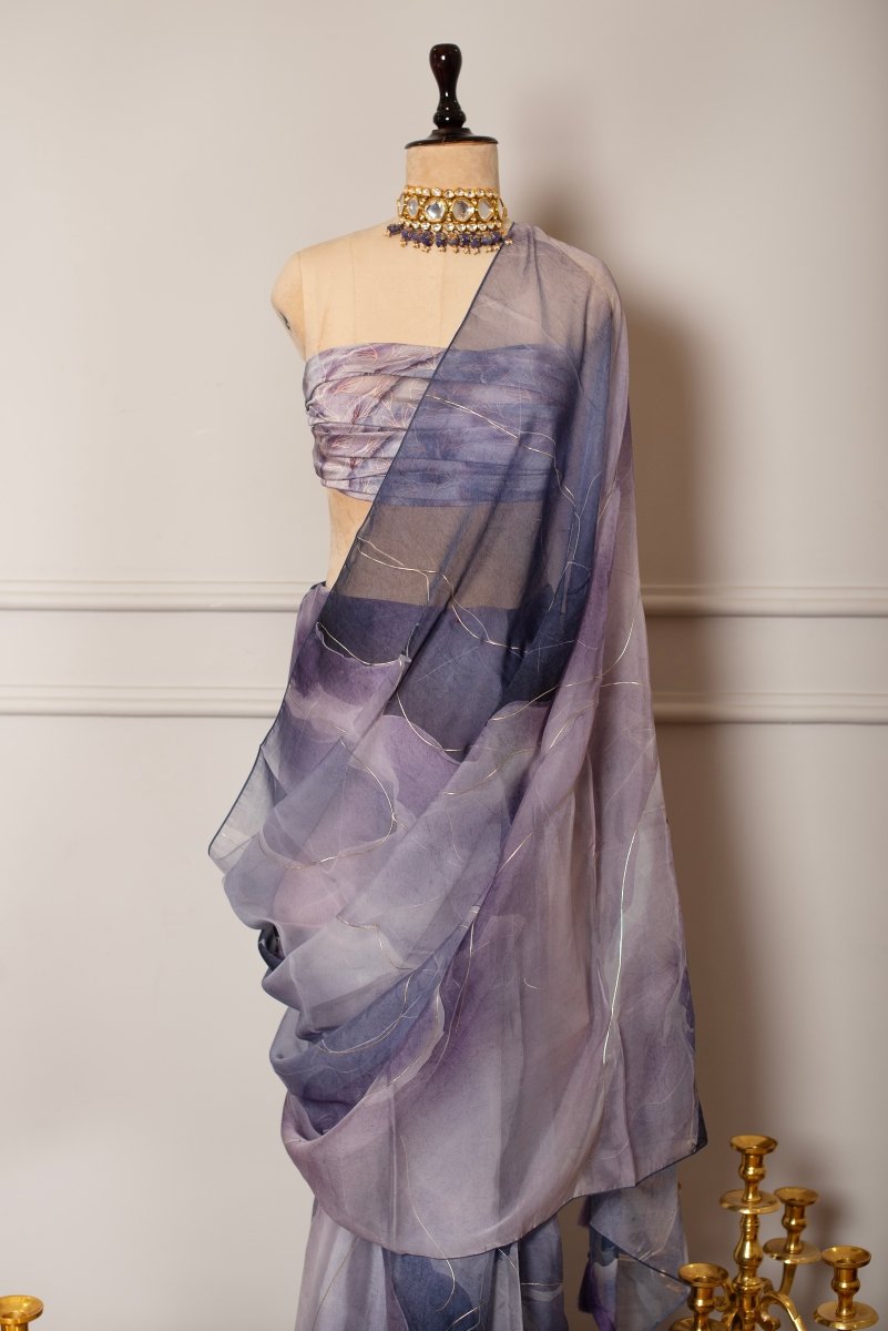 SOOT RAAG FUTURE DUSK ORGANZA SAREE WITH CREPE GEORGETTE BLOUSE - Pomcha Jaipur