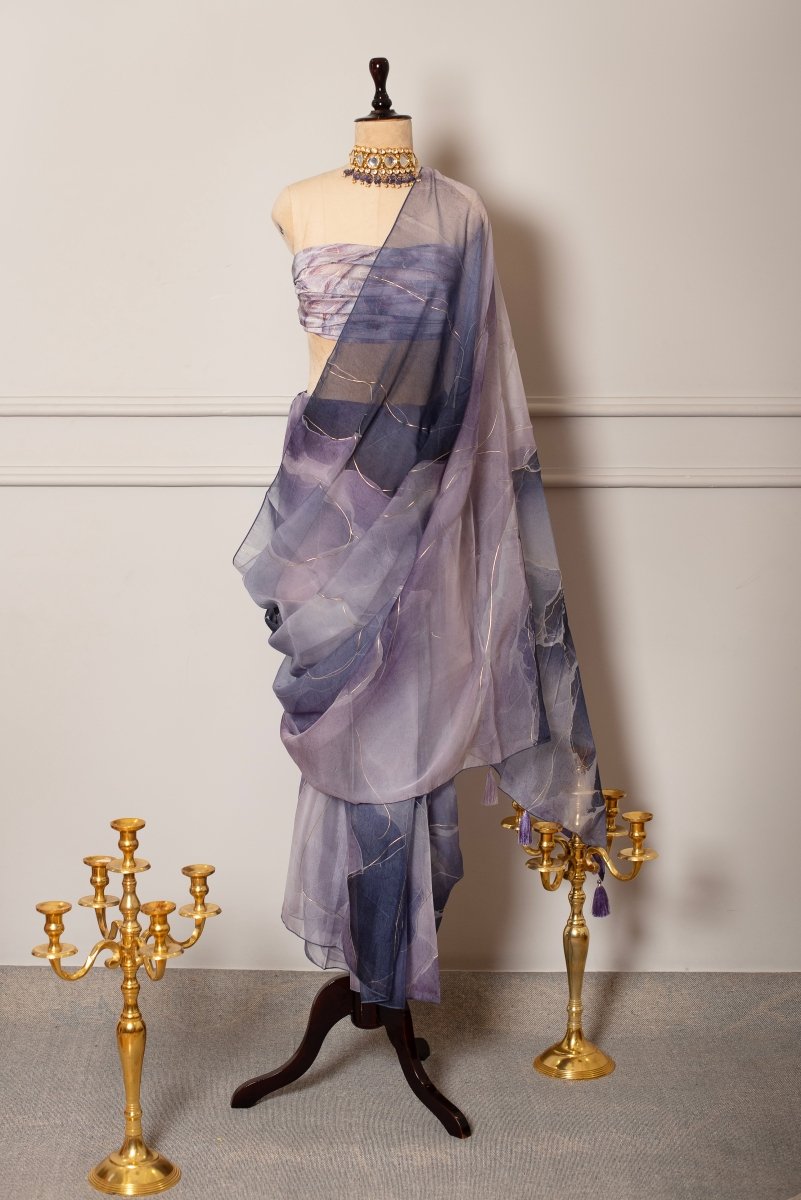 SOOT RAAG FUTURE DUSK ORGANZA SAREE WITH CREPE GEORGETTE BLOUSE - Pomcha Jaipur