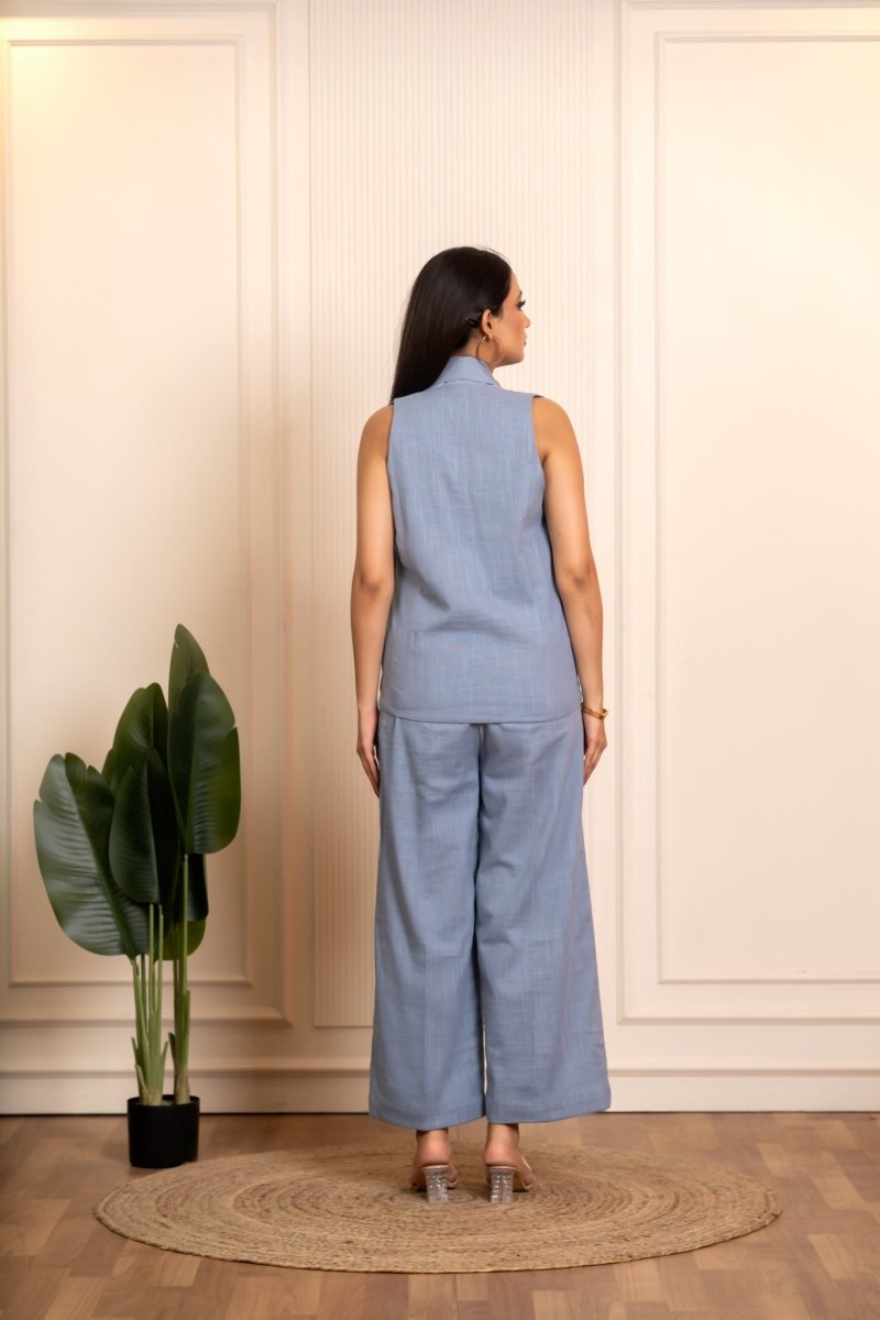 SUKOON BABY BLUE COTTON SLUB CO-ORD SETS - Pomcha Jaipur