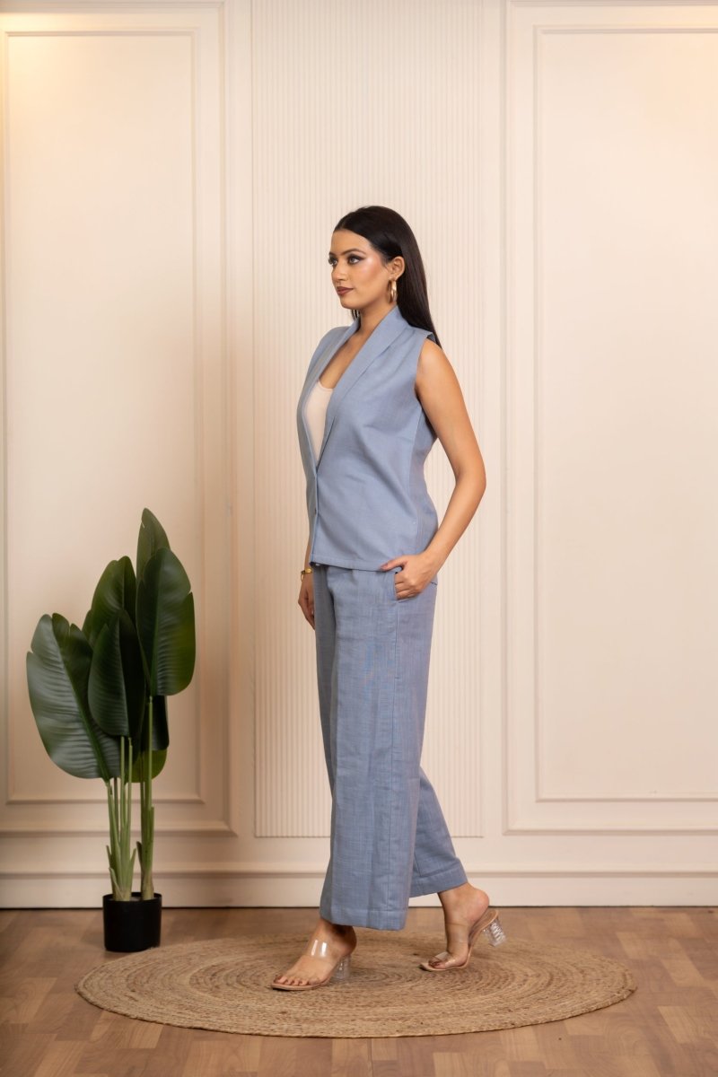 SUKOON BABY BLUE COTTON SLUB CO-ORD SETS - Pomcha Jaipur