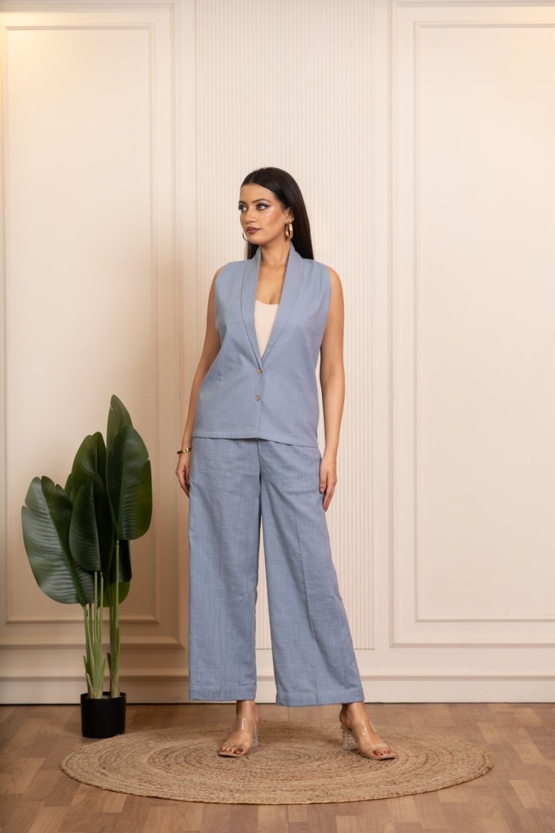 SUKOON BABY BLUE COTTON SLUB CO-ORD SETS - Pomcha Jaipur