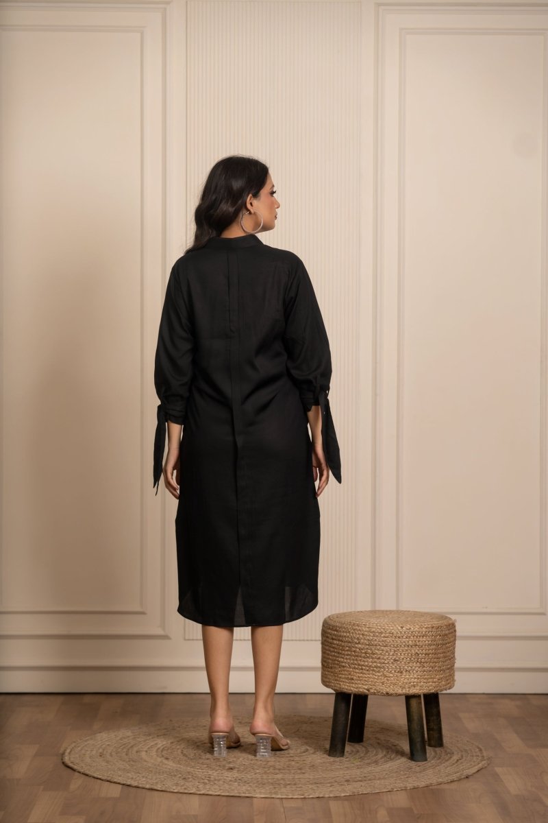 SUKOON BLACK RAYON SHIRT STYLE DRESS - Pomcha Jaipur