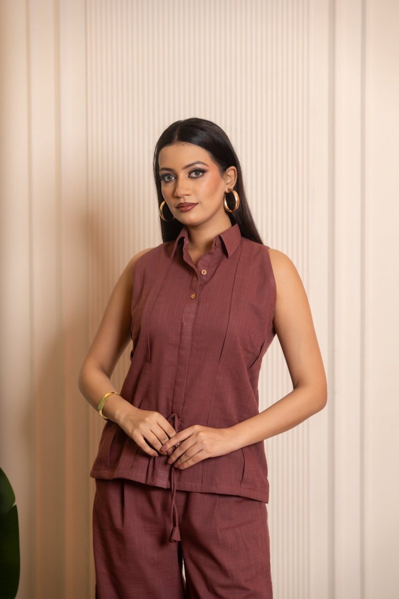 SUKOON BROWN COTTON SLUB CO-ORD SET - Pomcha Jaipur