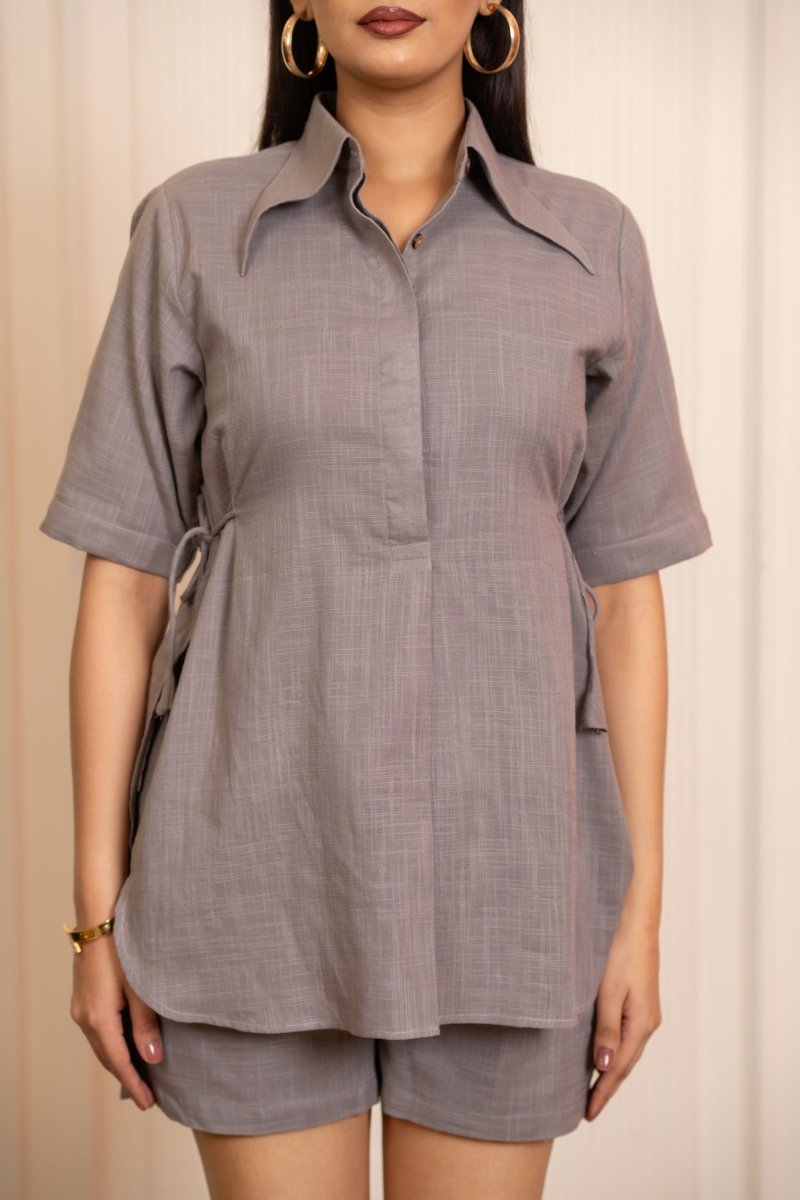 SUKOON GREY COTTON SLUB CO_ORD SETS - Pomcha Jaipur
