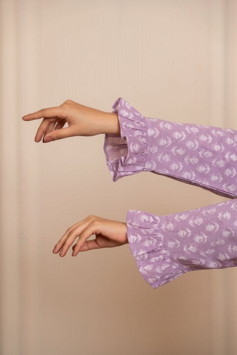 SUKOON LAVENDER COTTON HAND BLOCK CO_ORD SET - Pomcha Jaipur