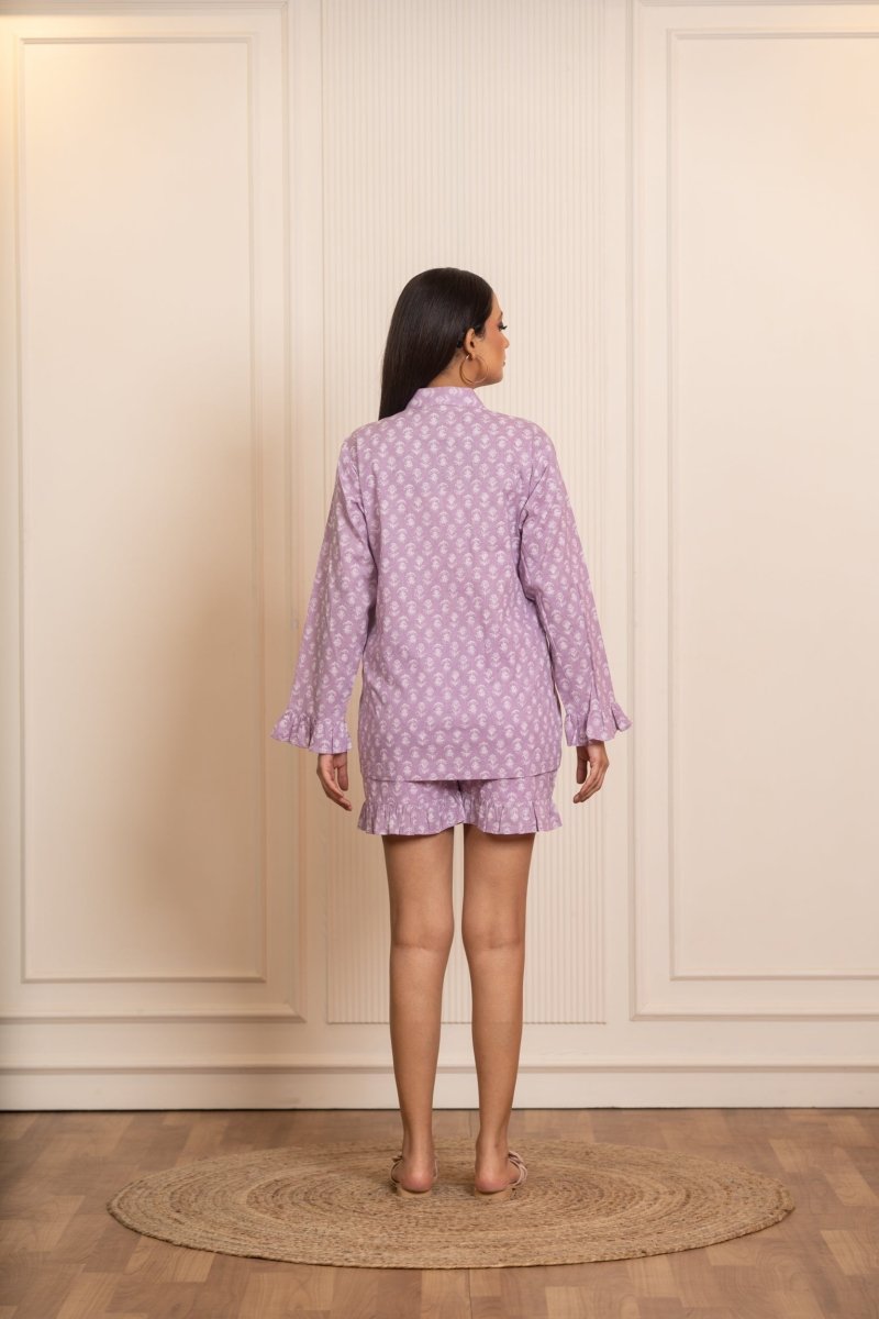 SUKOON LAVENDER COTTON HAND BLOCK CO_ORD SET - Pomcha Jaipur