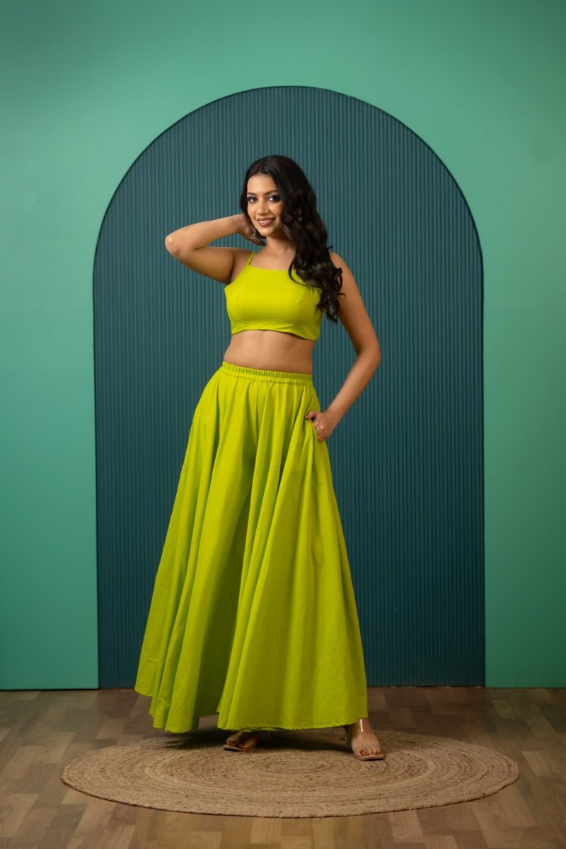 SUKOON LIME GREEN COTTON TWO PIECE SETS - Pomcha Jaipur