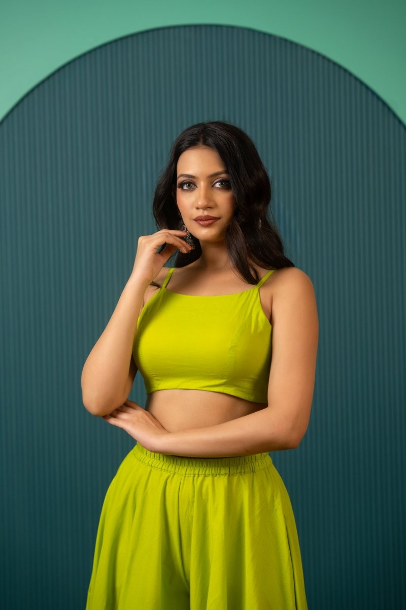 SUKOON LIME GREEN COTTON TWO PIECE SETS - Pomcha Jaipur