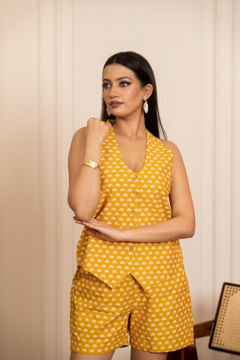 SUKOON MUSTARD COTTON BUTI CHIC CO-ORD SETS - Pomcha Jaipur