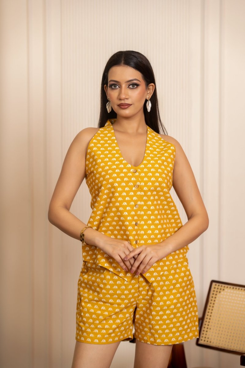 SUKOON MUSTARD COTTON BUTI CHIC CO-ORD SETS - Pomcha Jaipur