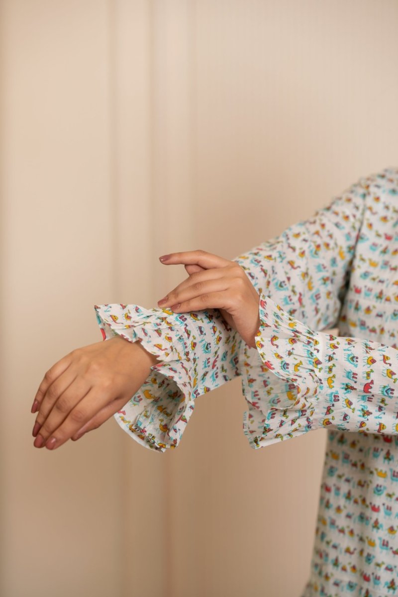 SUKOON NEEL SAFED SAFAR COTTON CO-ORD SETS - Pomcha Jaipur