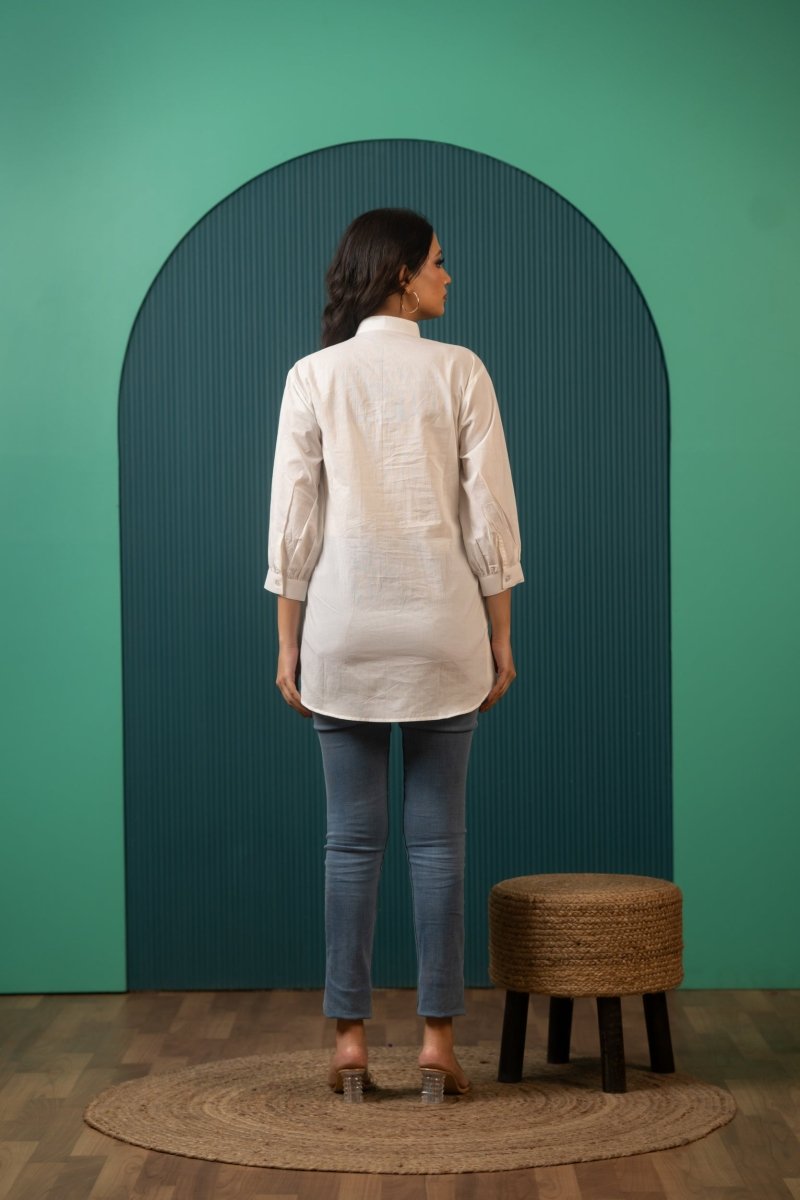 SUKOON PIN TUCK WHITE SHIRT TOP - Pomcha Jaipur