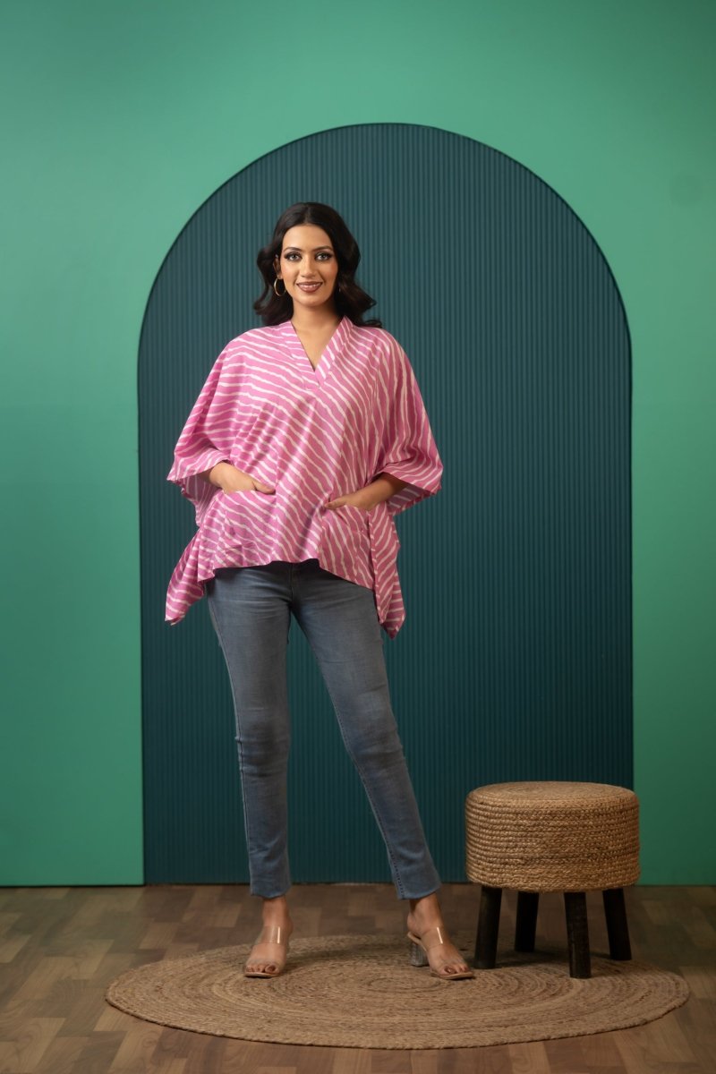 SUKOON PINK WAVE COTTON KAFTAN TOP - Pomcha Jaipur
