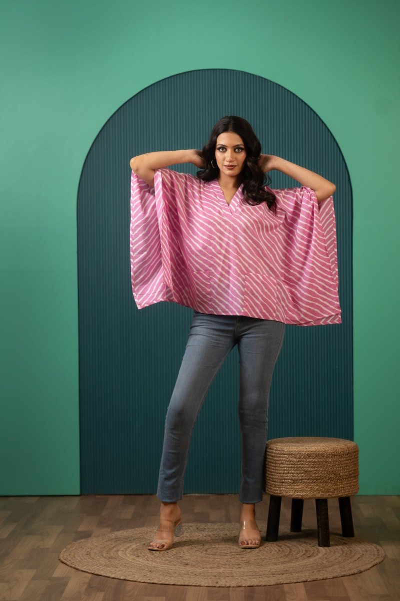 SUKOON PINK WAVE COTTON KAFTAN TOP - Pomcha Jaipur