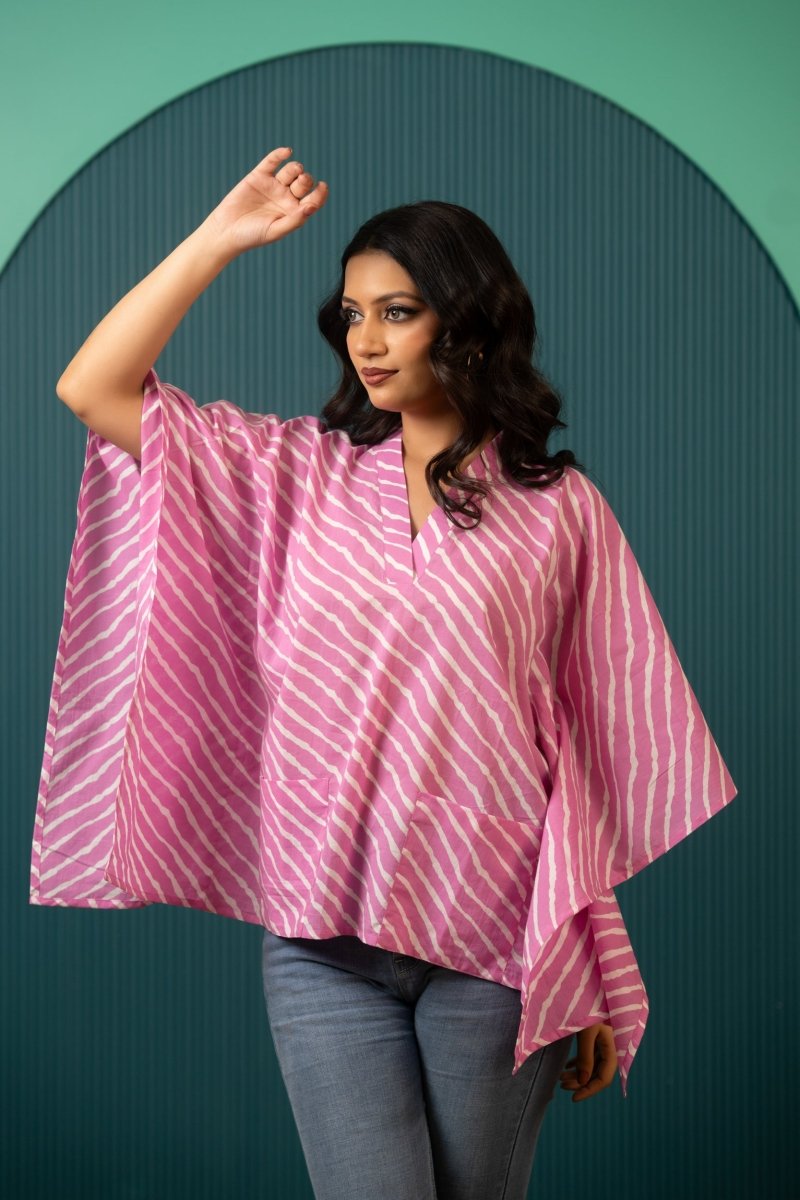 SUKOON PINK WAVE COTTON KAFTAN TOP - Pomcha Jaipur