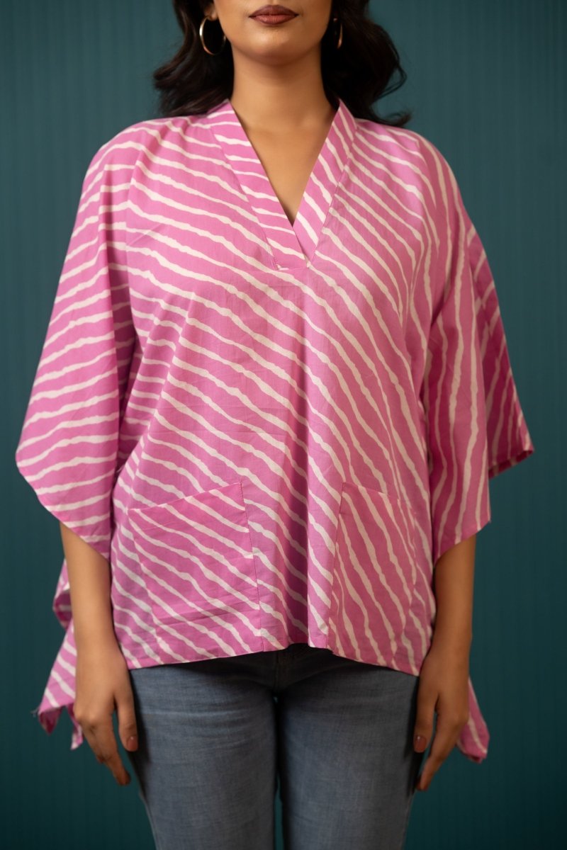 SUKOON PINK WAVE COTTON KAFTAN TOP - Pomcha Jaipur
