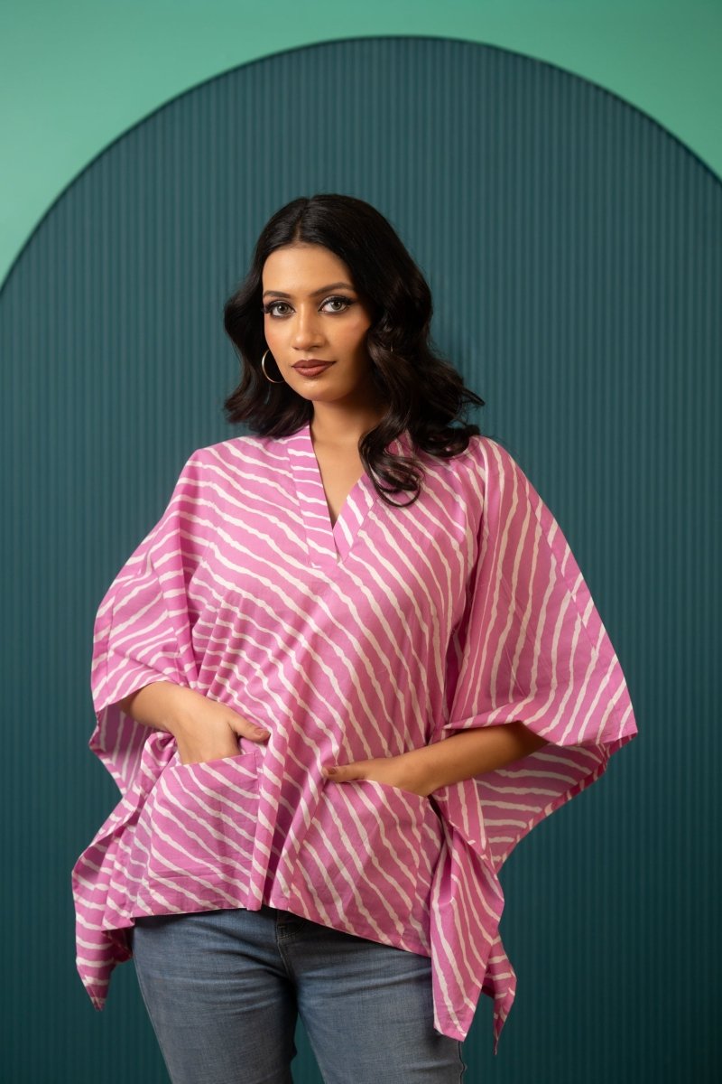 SUKOON PINK WAVE COTTON KAFTAN TOP - Pomcha Jaipur
