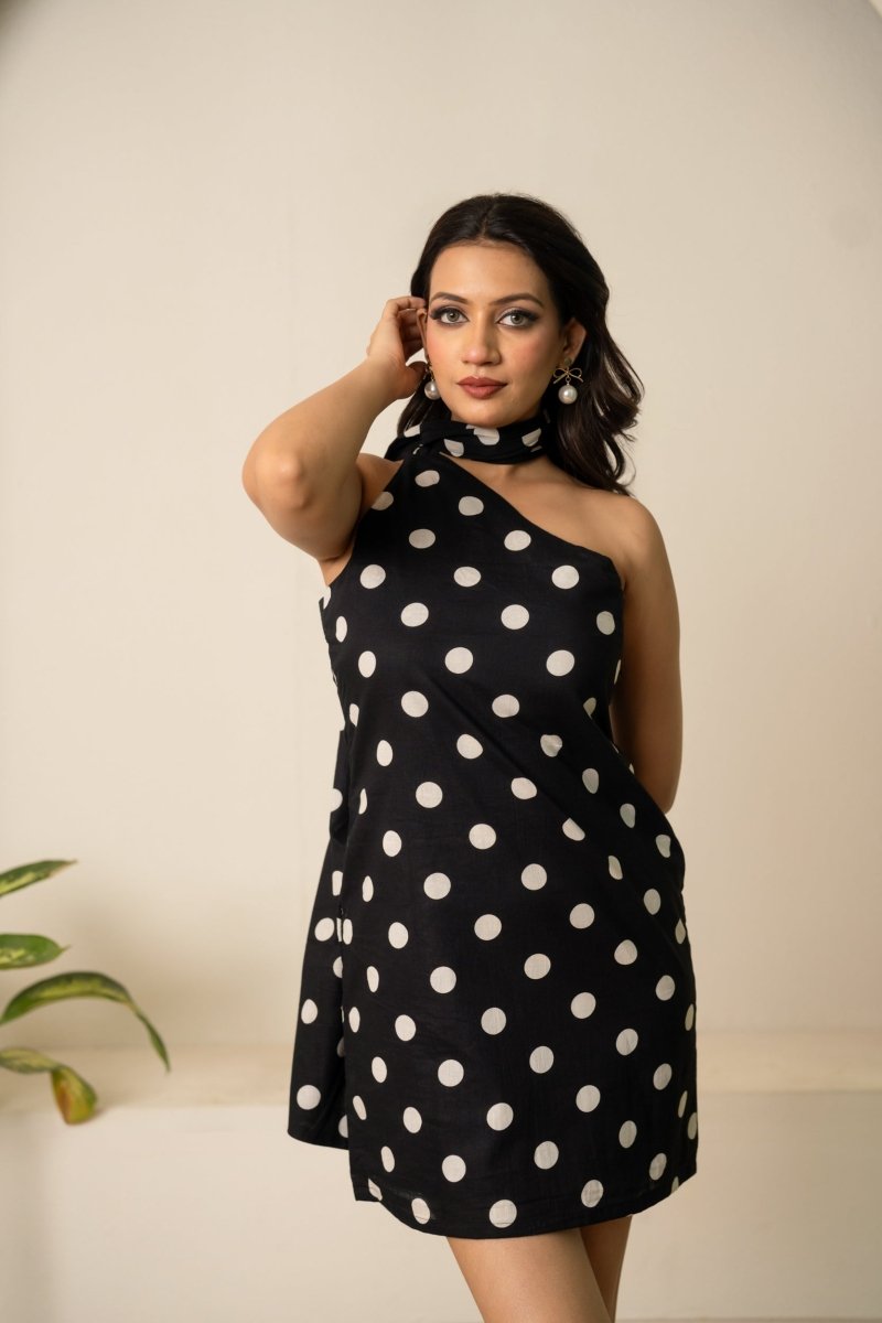 SUKOON POLKA DOT COTTON COCKTAIL DRESS - Pomcha Jaipur
