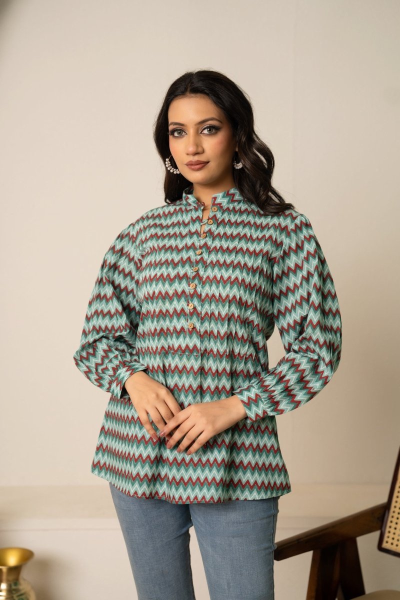 SUKOON RETRO ZIGZAG COTTON TUNIC TOP - Pomcha Jaipur