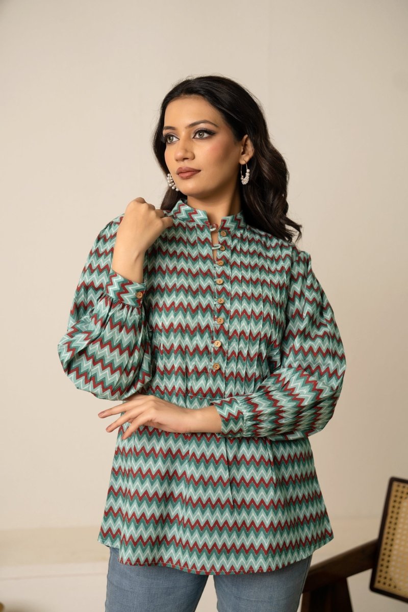 SUKOON RETRO ZIGZAG COTTON TUNIC TOP - Pomcha Jaipur