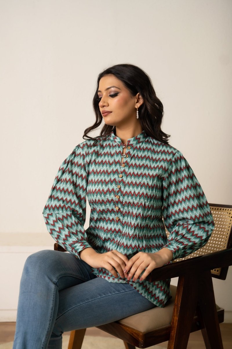 SUKOON RETRO ZIGZAG COTTON TUNIC TOP - Pomcha Jaipur