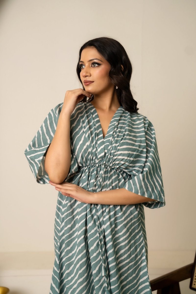 SUKOON SUMMER MARINA COTTON STRIPE KAFTAN DRESS - Pomcha Jaipur
