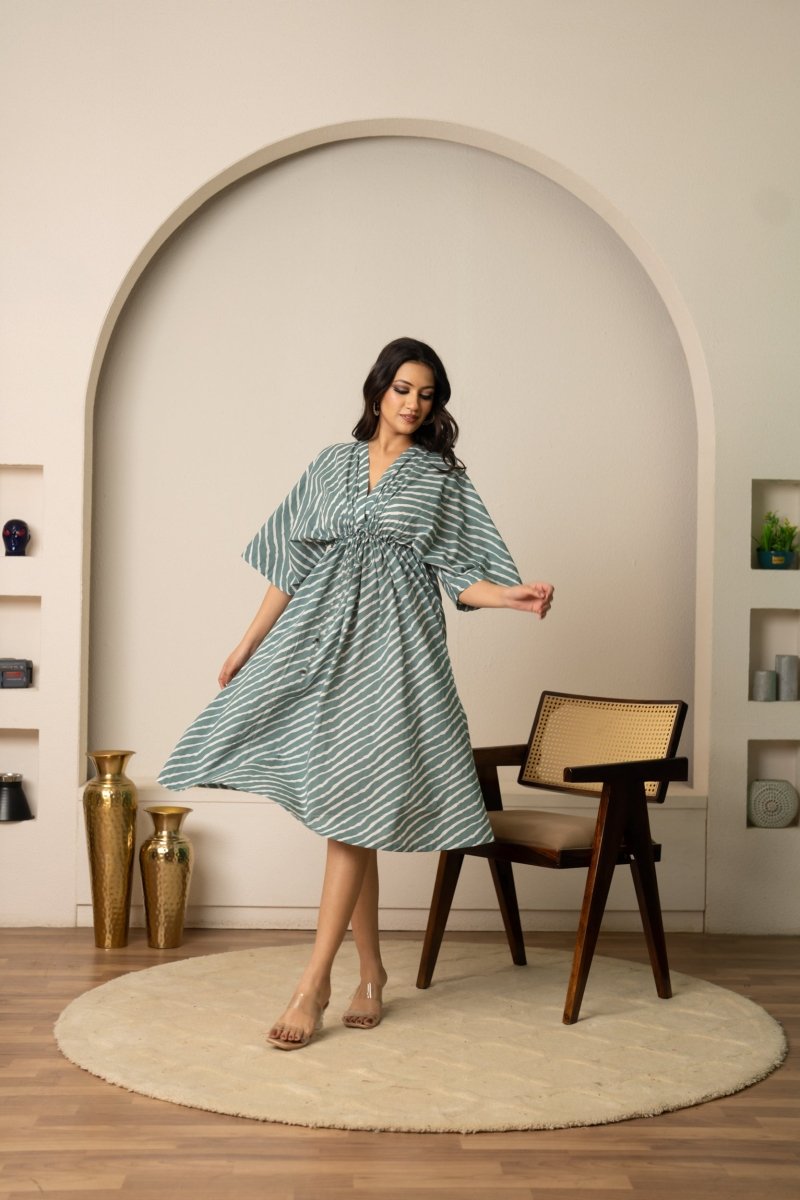 SUKOON SUMMER MARINA COTTON STRIPE KAFTAN DRESS - Pomcha Jaipur