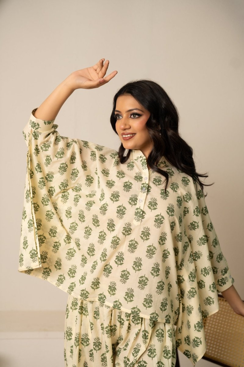 SUKOON TWO - PIECE RELAXED FLORAL HAND BLOCK COTTON LOUNGEWEAR - Pomcha Jaipur