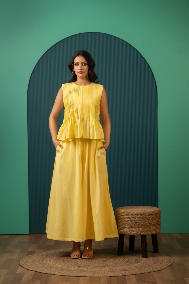 SUKOON YELLOW MUSE COTTON CO-ORD SETS - Pomcha Jaipur