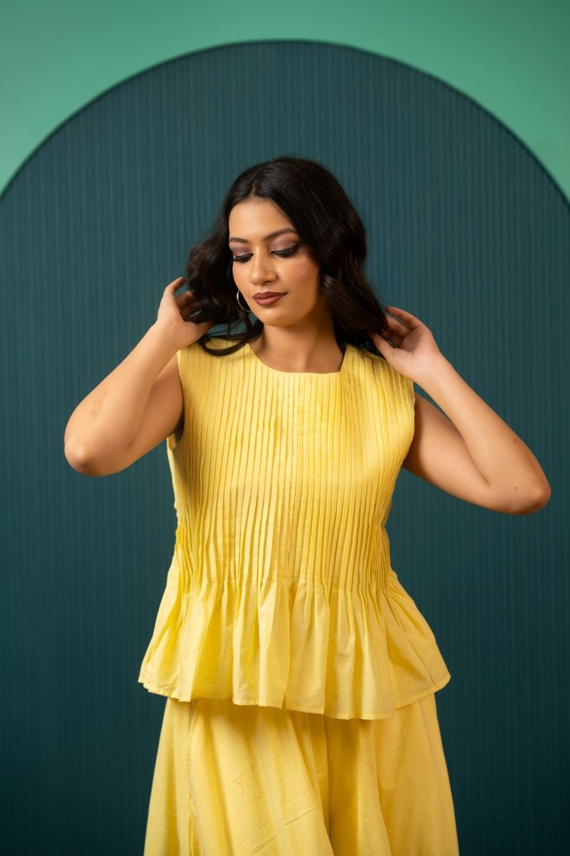 SUKOON YELLOW MUSE COTTON CO-ORD SETS - Pomcha Jaipur