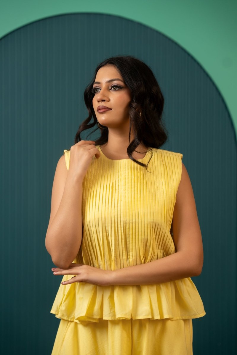 SUKOON YELLOW MUSE COTTON CO-ORD SETS - Pomcha Jaipur