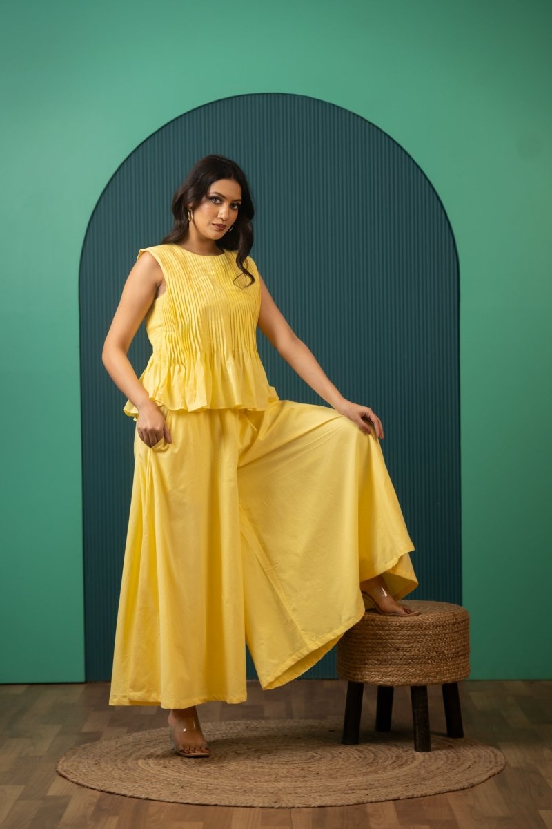 SUKOON YELLOW MUSE COTTON CO-ORD SETS - Pomcha Jaipur