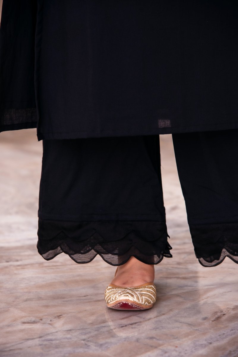 SUNHARI BLACK COTTON CO - ORD SET WITH ORGANZA EMBROIDERY SLEEVES - Pomcha Jaipur