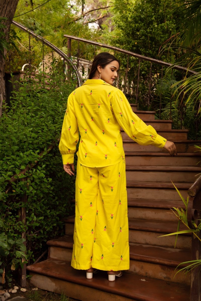 SUNHARI IRA YELLOW COTTON EMBROIDERY CO - ORD SET - Pomcha Jaipur