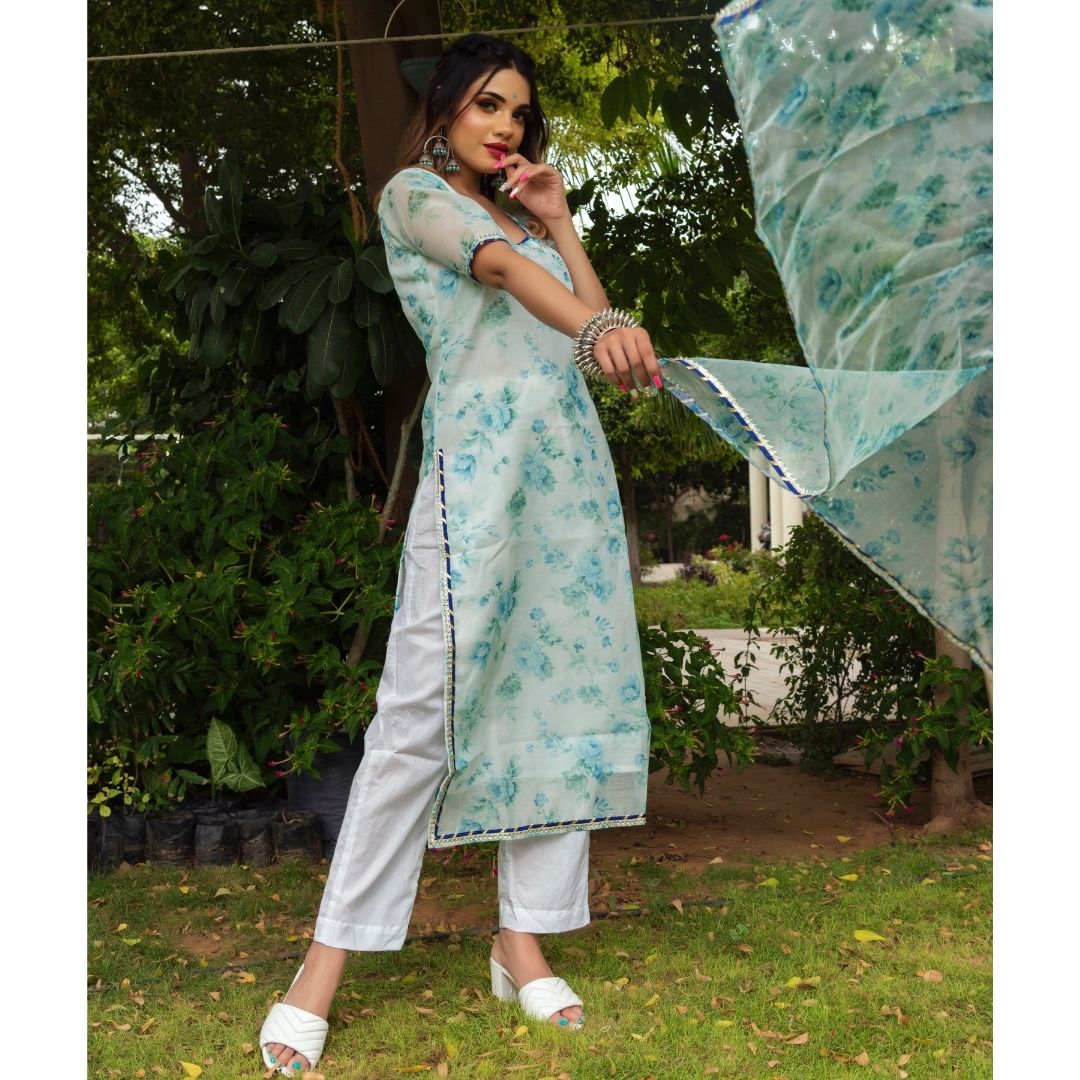 FALAK CHANDERI SUIT SET - Pomcha Jaipur