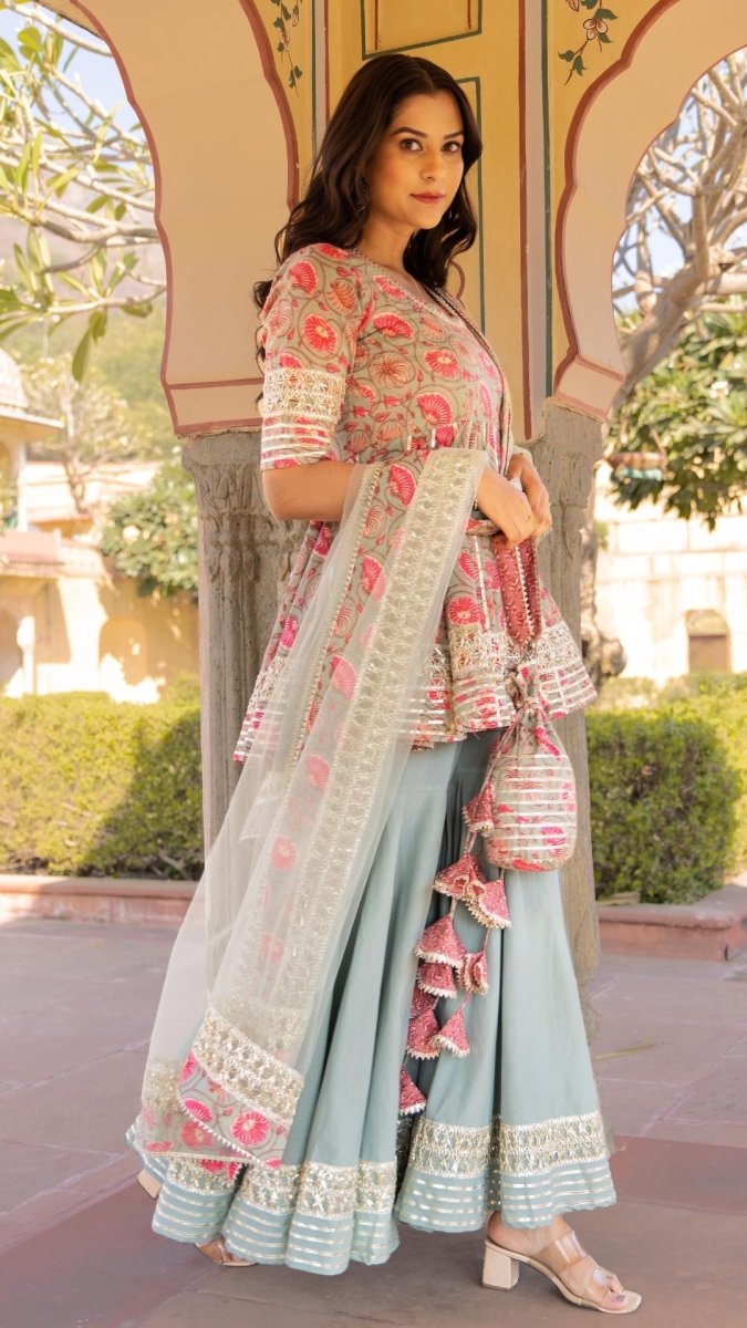 FAREEN COTTON SHARARA SET - Pomcha Jaipur