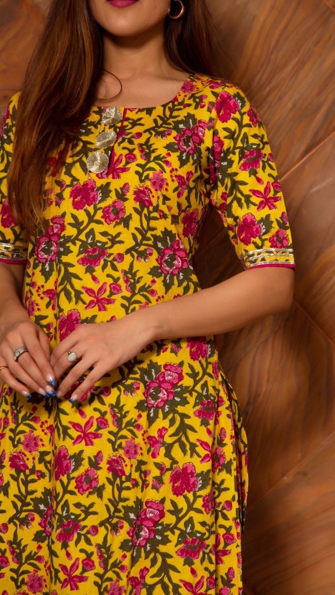 GAUHAR YELLOW COTTON GOTTA SUITS SET - Pomcha Jaipur