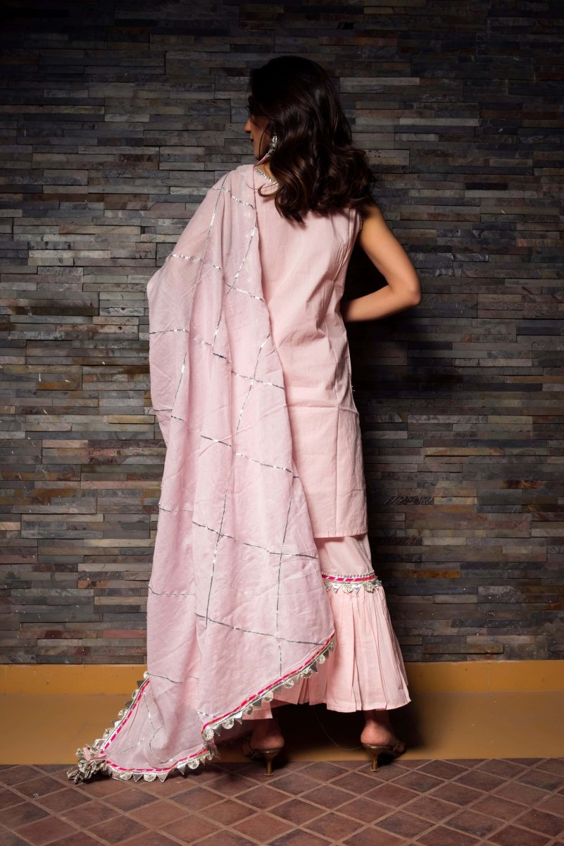 Gotta Jaal Pink Cotton Kurta Sharara Set - Pomcha Jaipur