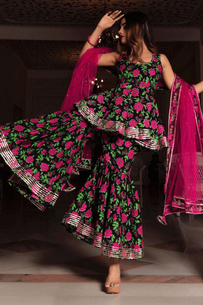GULMOHAR COTTON HAND BLOCK SHARARA SET - Pomcha Jaipur