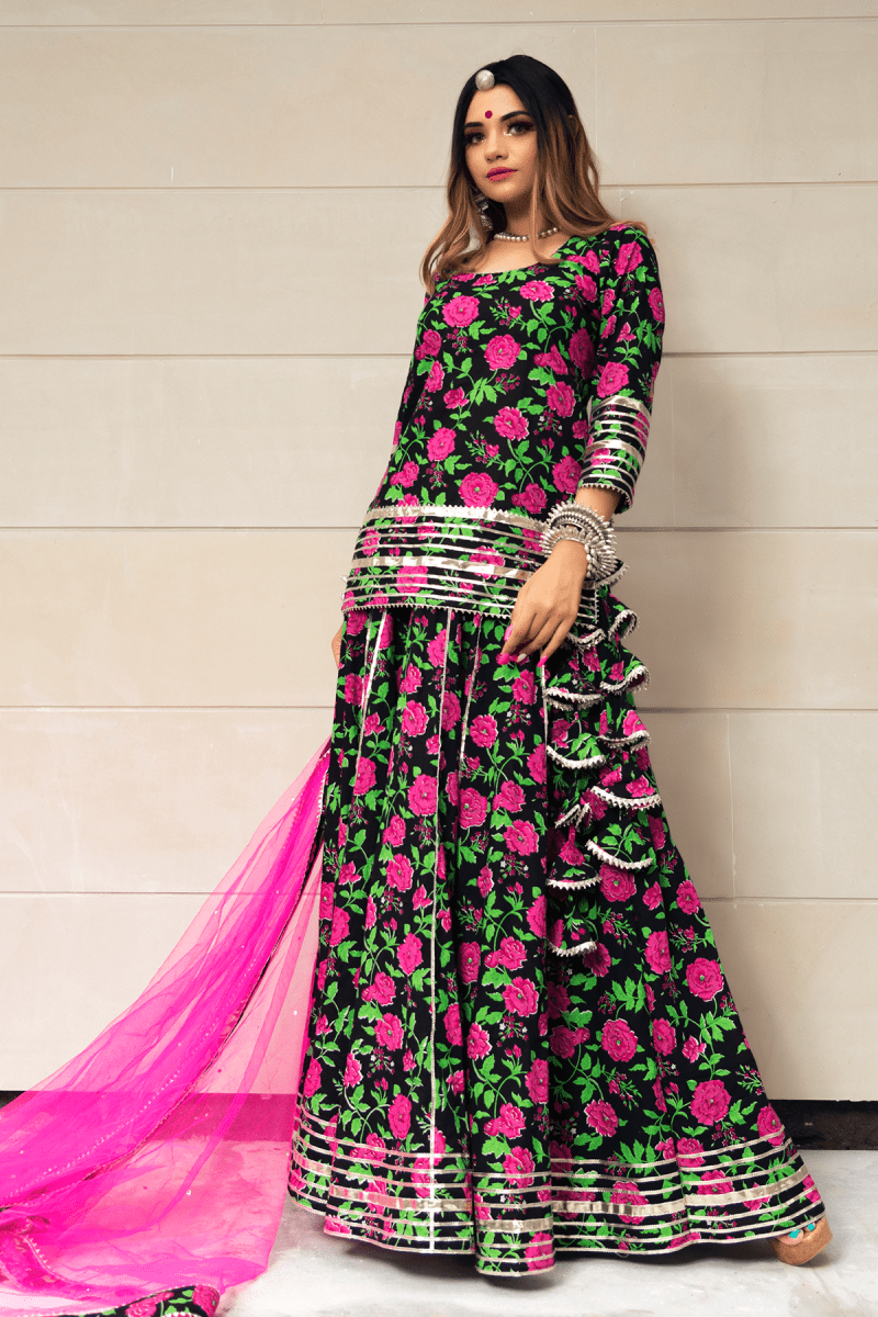 GULMOHAR COTTON HAND BLOCK SKIRT SET - Pomcha Jaipur