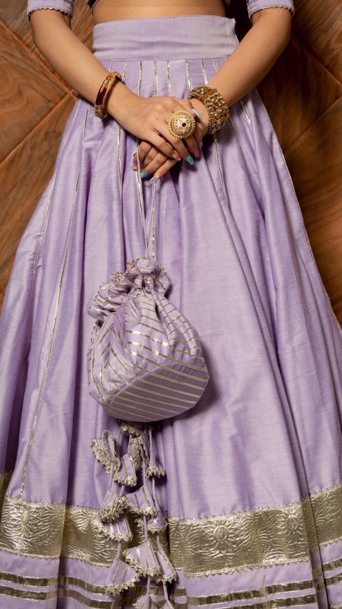 IBADAT LAVENDER COTTON SILK LEHENGA WITH LAPPA WORK AND ORGANZA JAAL WORK DUPATTA SET - Pomcha Jaipur