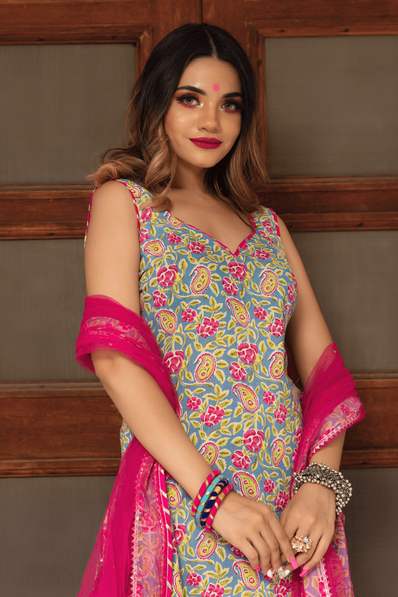 JAIPURI STRAIGHT COTTON SUIT SET - Pomcha Jaipur
