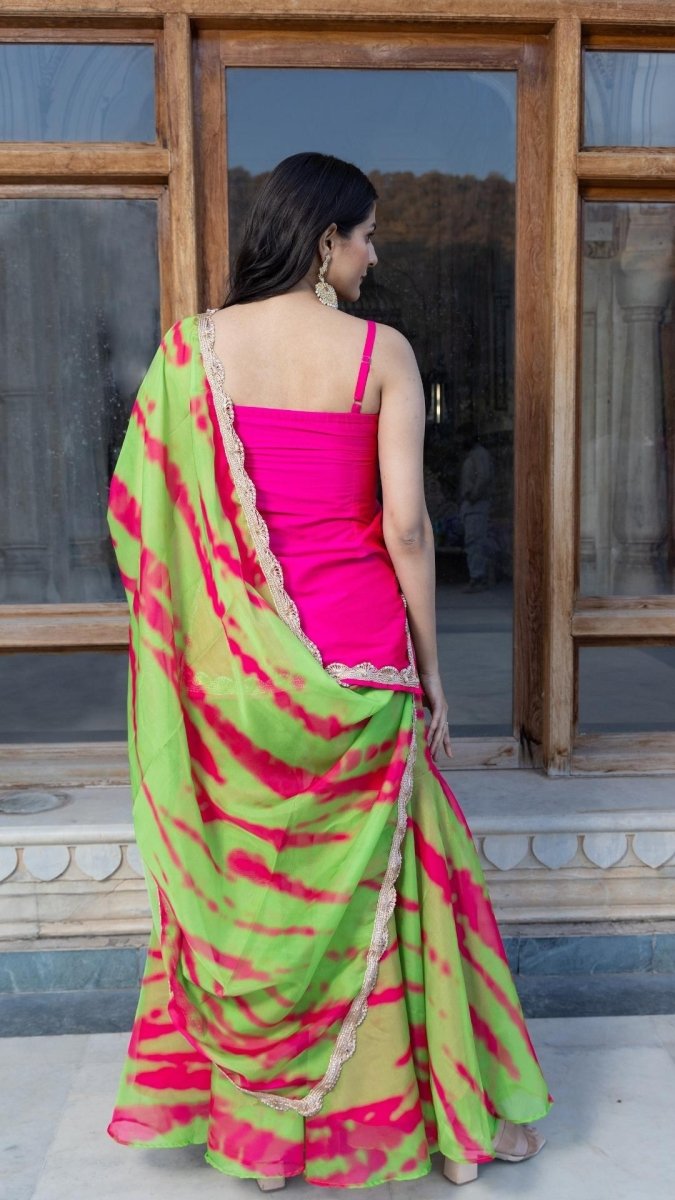 JHILMIL PINK GREEN SHARARA SET - Pomcha Jaipur