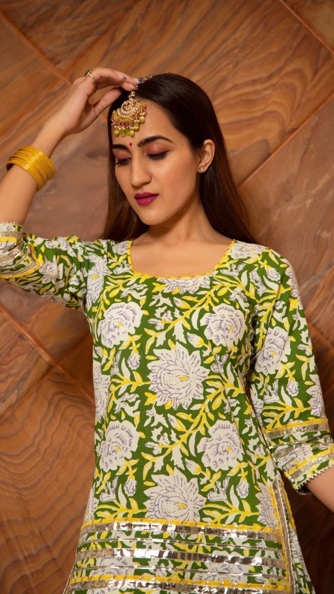 KAVYA COTTON HAND BLOCK SKIRT SET - Pomcha Jaipur