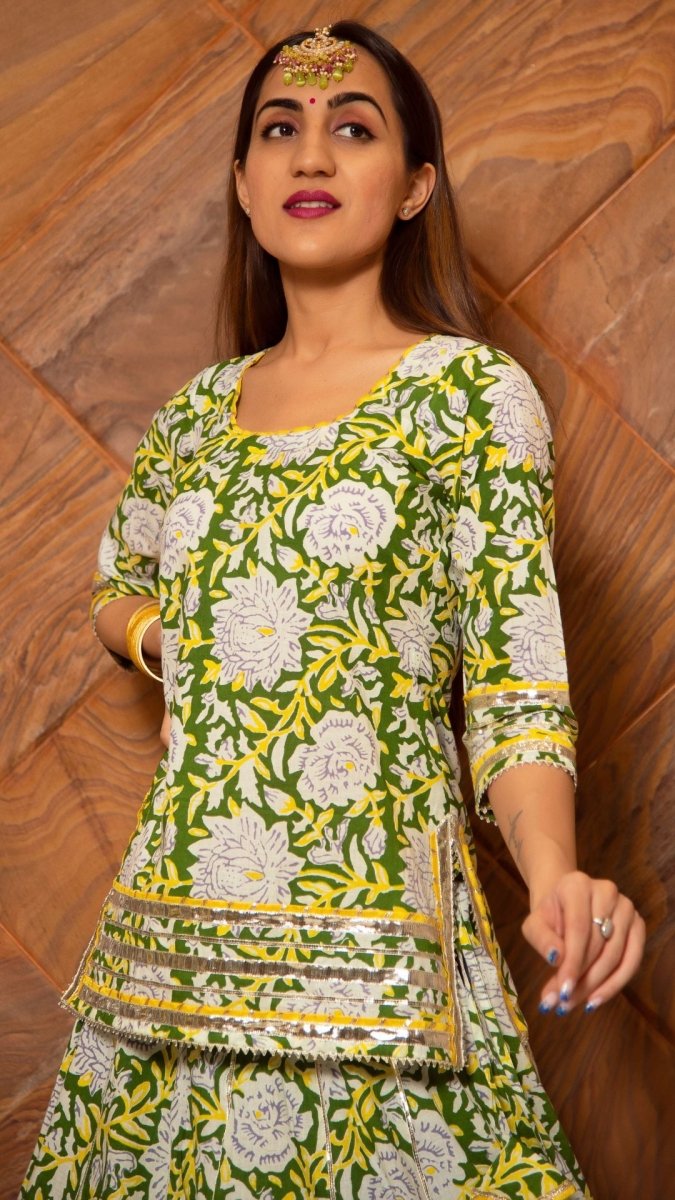 KAVYA COTTON HAND BLOCK SKIRT SET - Pomcha Jaipur